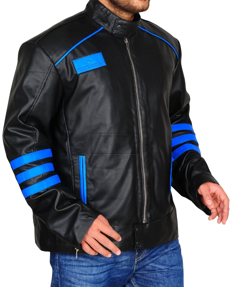 Black & Blue Biker Leather Jacket - image 3