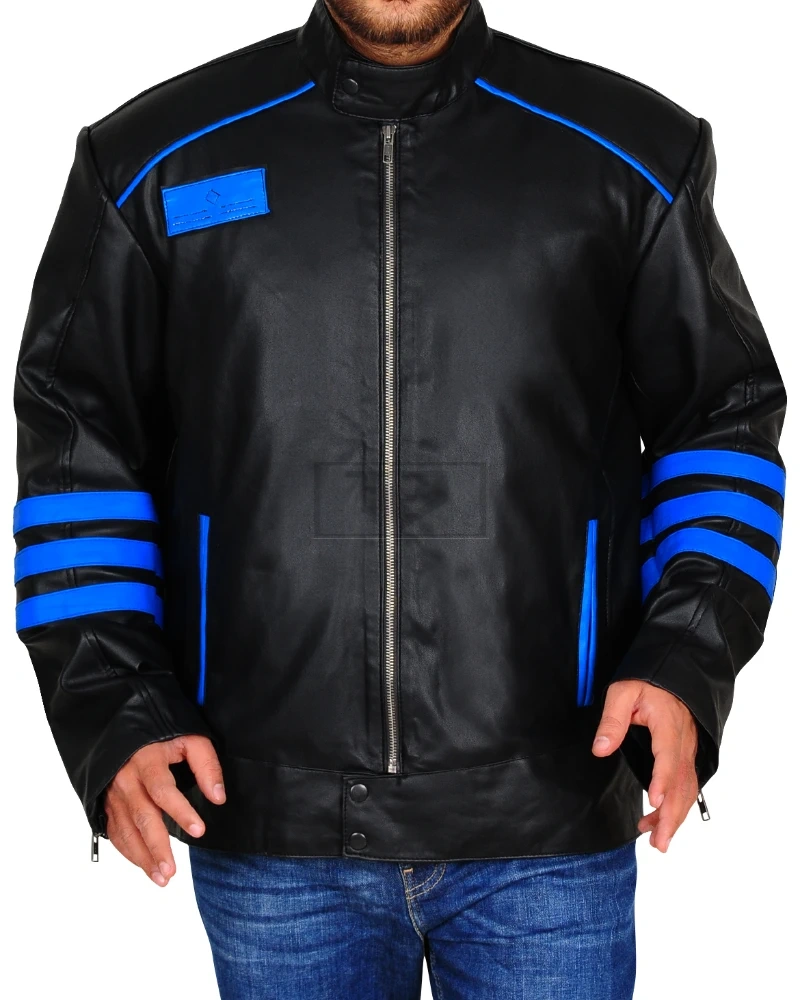 Black & Blue Biker Leather Jacket - image 5