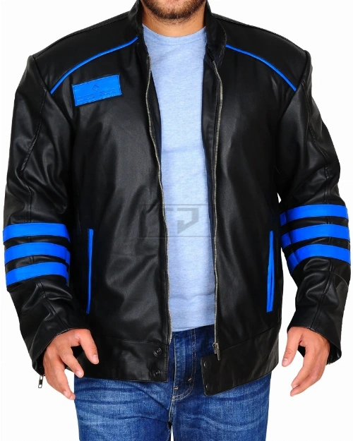 Black & Blue Biker Leather Jacket - image 1