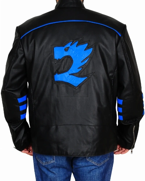 Black & Blue Biker Leather Jacket - image 2