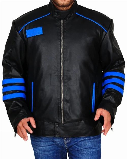 Black & Blue Biker Leather Jacket - image 5