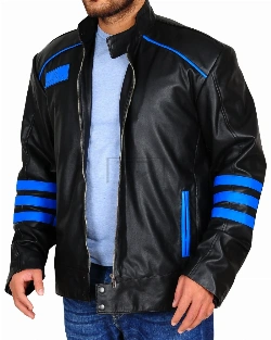 Black & Blue Biker Leather Jacket - image 4