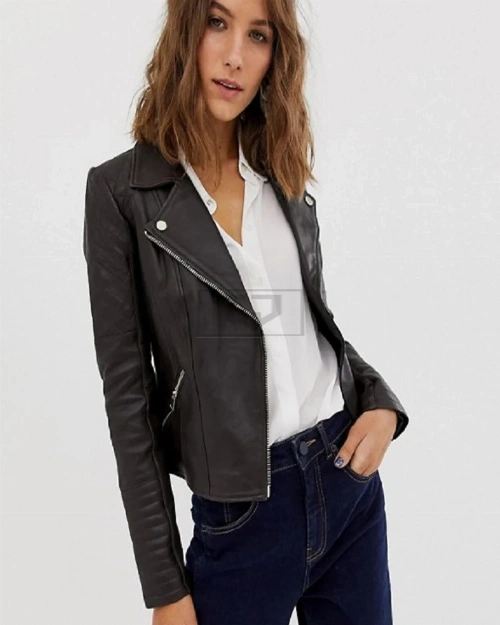 Women Raven Black Leather Jacket - image 3