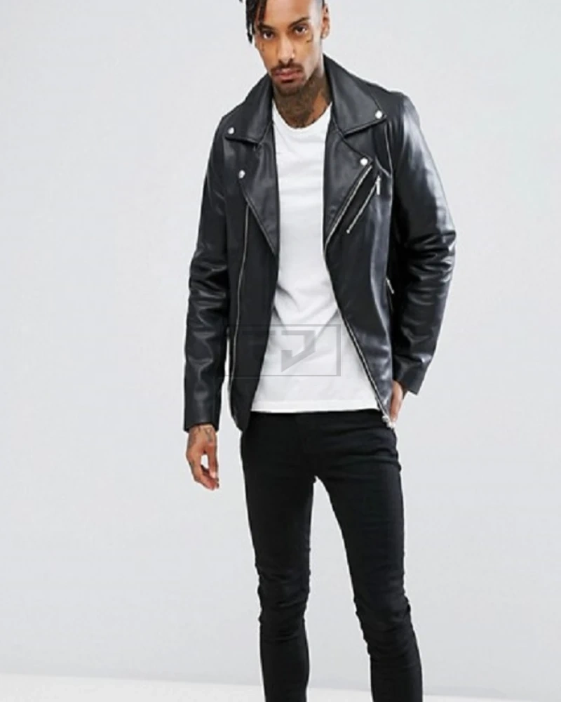 Men Pure Black Leather Jacket - image 1