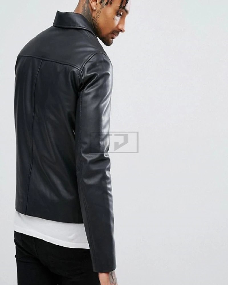 Men Pure Black Leather Jacket - image 2