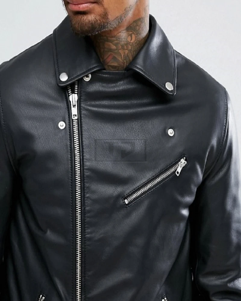 Men Pure Black Leather Jacket - image 3