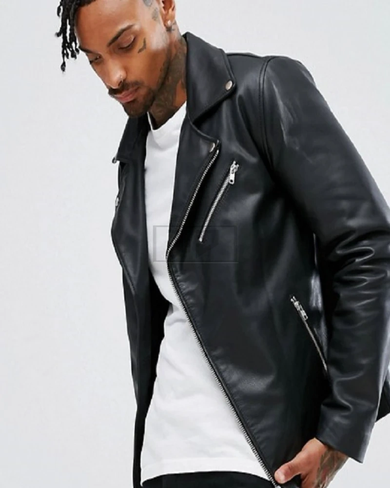 Men Pure Black Leather Jacket - image 4