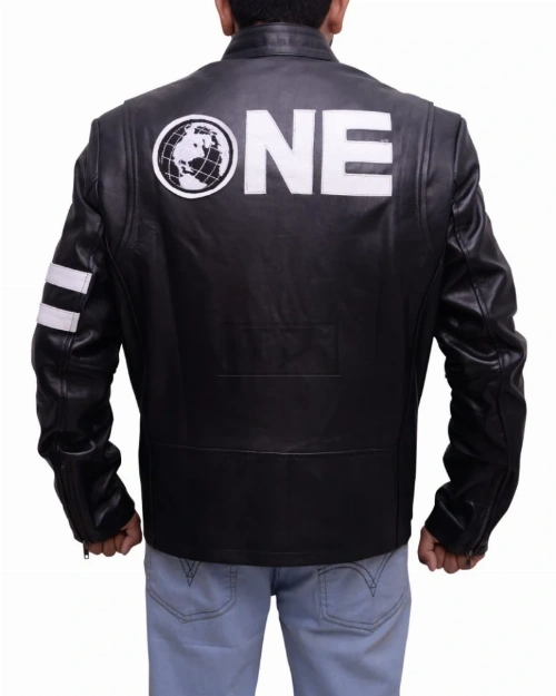 Black With White Stripes Leather Jacket - image 2