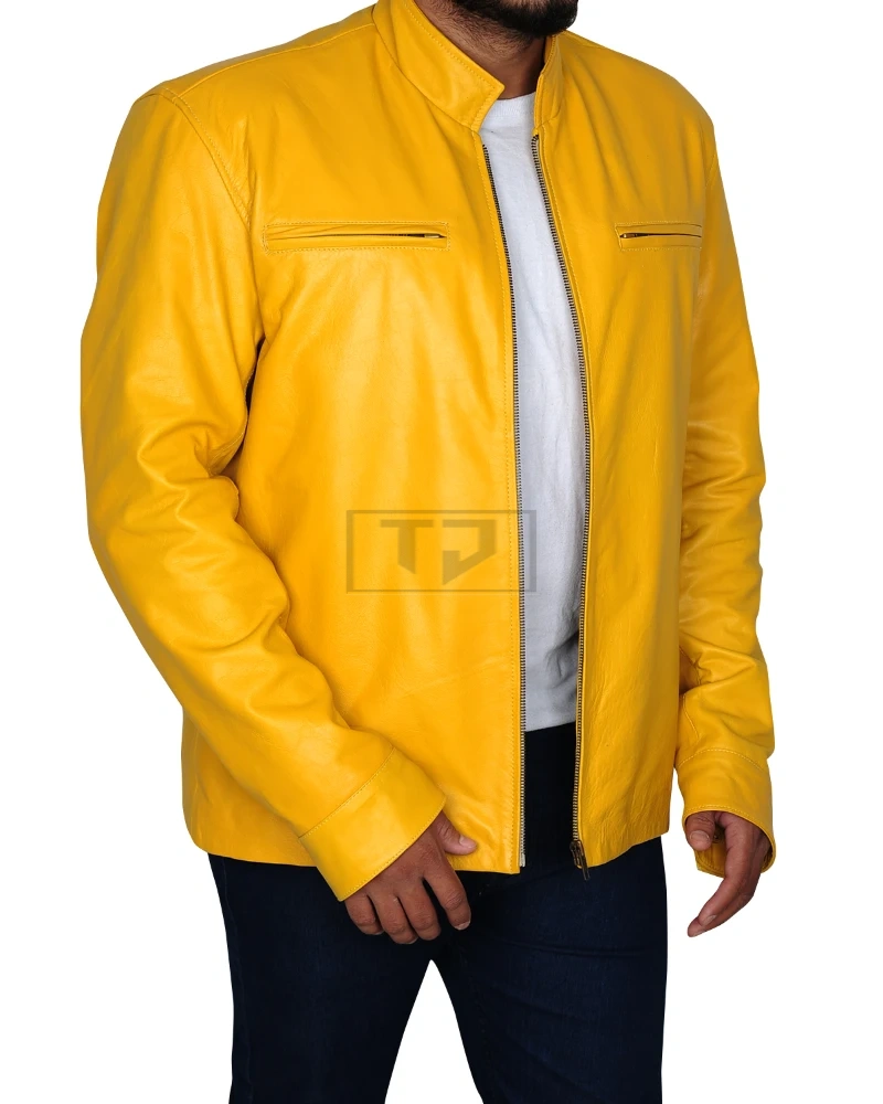 Fire Yellow Stylish Leather Jacket - image 3
