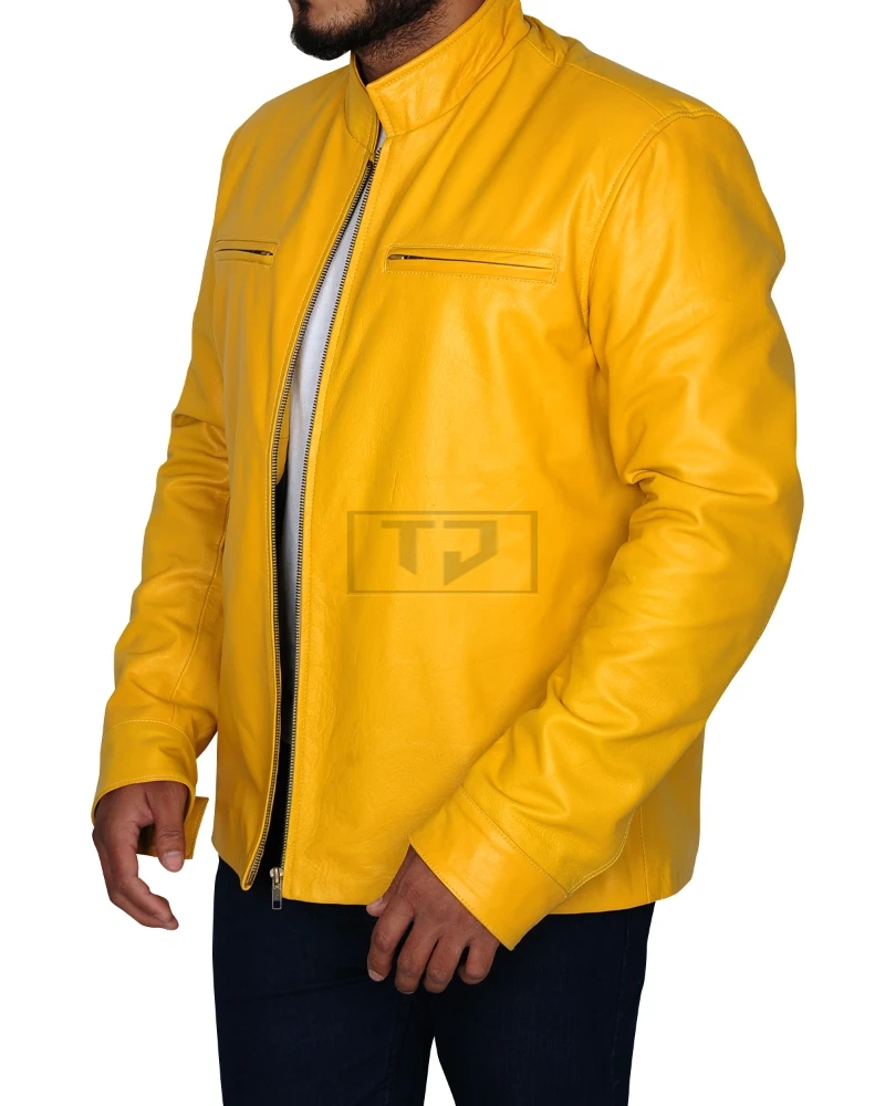 Fire Yellow Stylish Leather Jacket - image 4