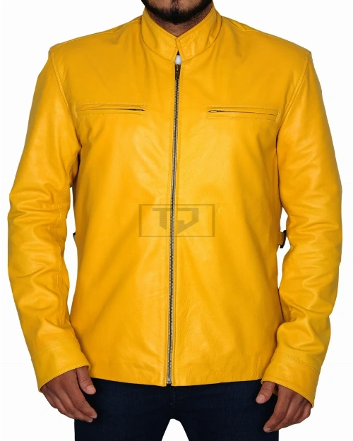 Fire Yellow Stylish Leather Jacket - Image 5