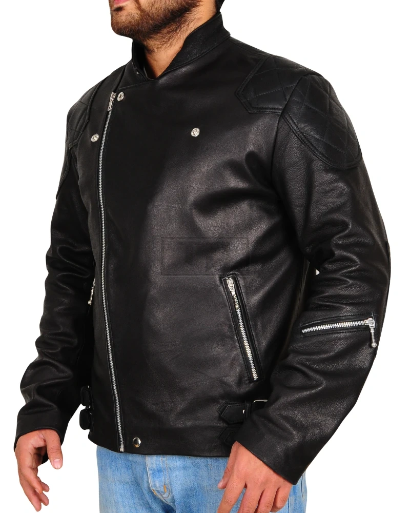 Leather Biker Jacket In Black - image 3