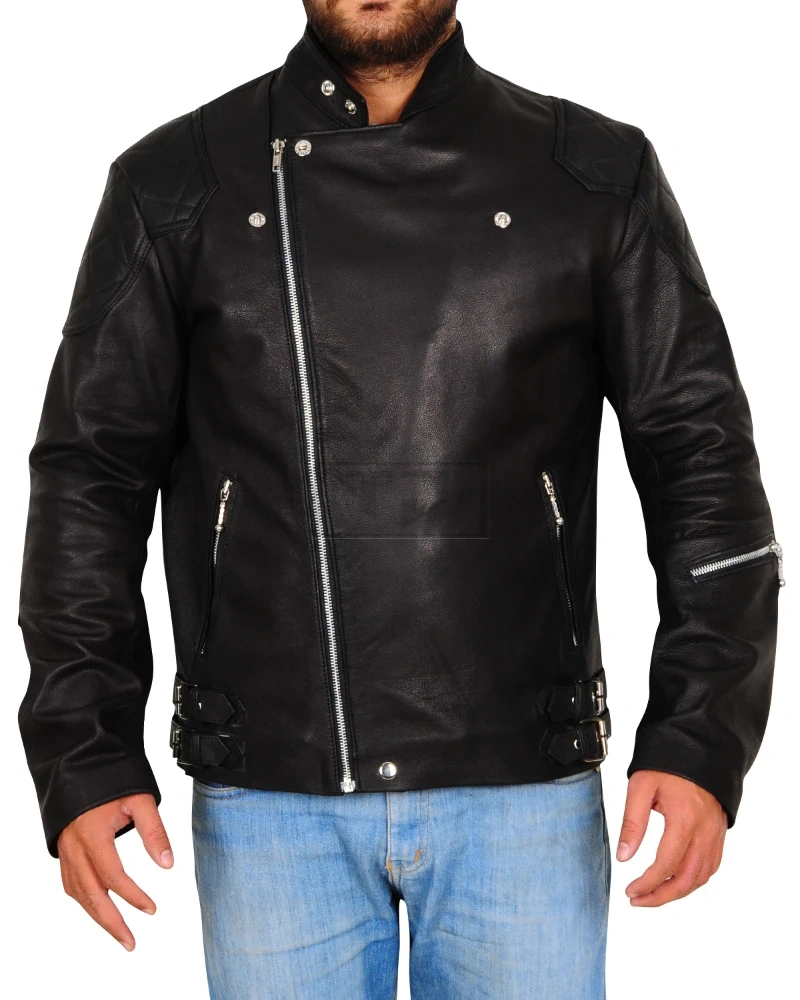 Leather Biker Jacket In Black - image 4