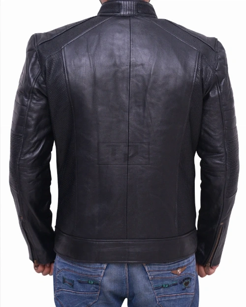 Black Cafe Racer Biker Jacket - image 2