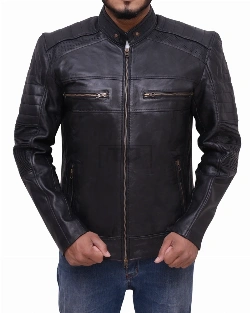 Black Cafe Racer Biker Jacket - image 1