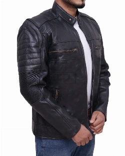 Black Cafe Racer Biker Jacket - image 3