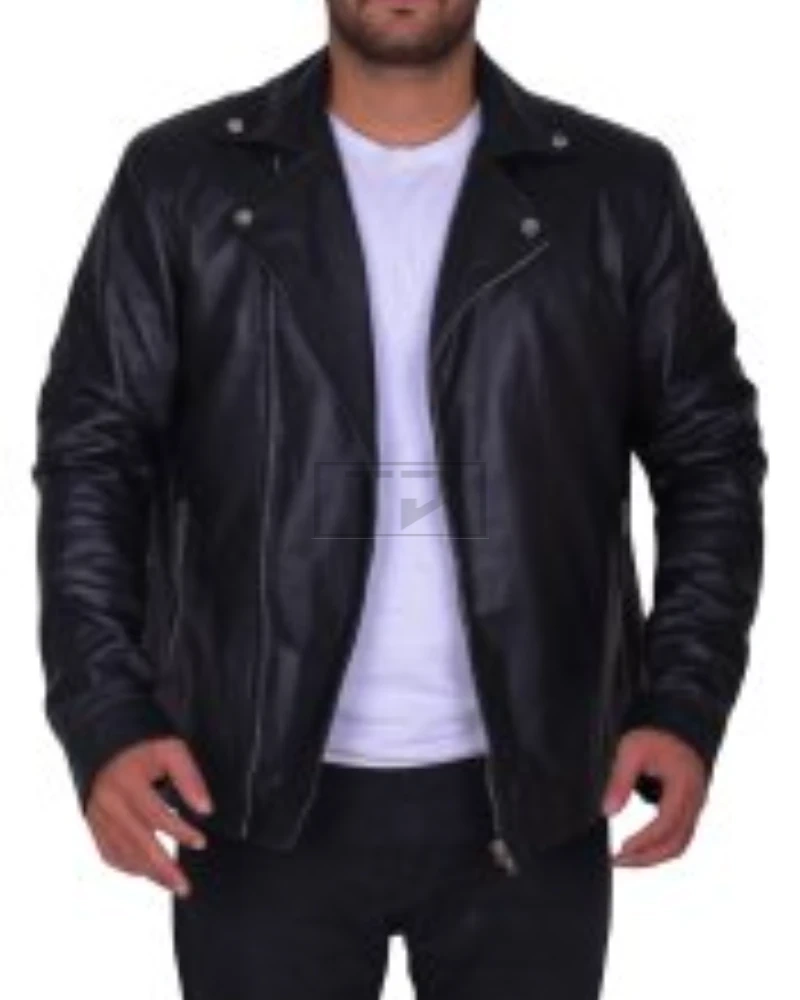 Black Lapel Collar Leather Jacket - image 1