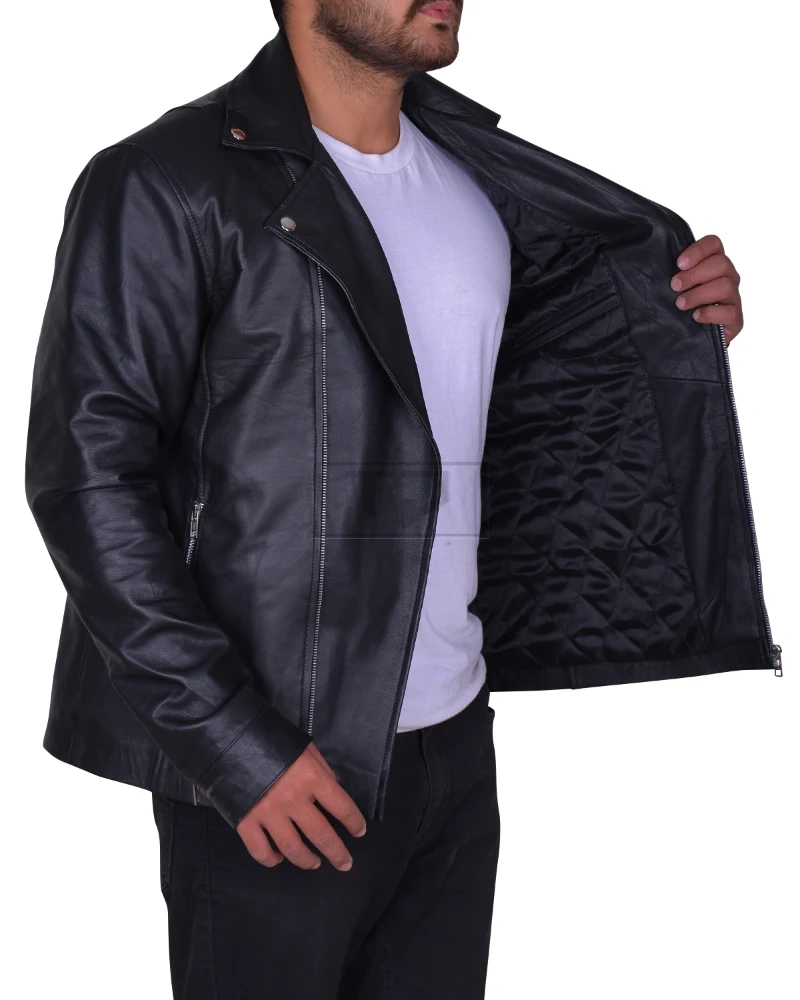 Black Lapel Collar Leather Jacket - image 3