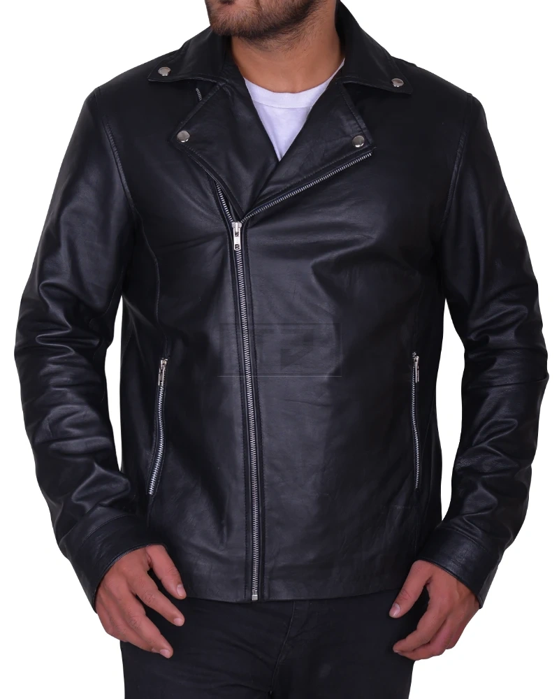 Black Lapel Collar Leather Jacket - image 4