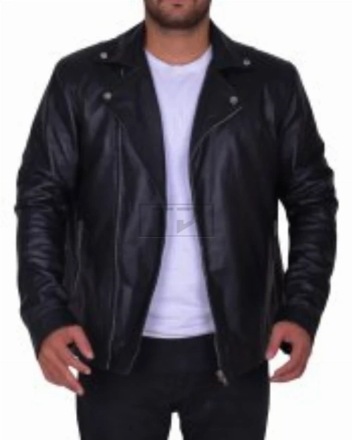 Black Lapel Collar Leather Jacket - image 1
