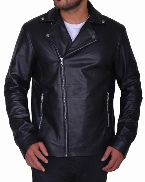 Black Lapel Collar Leather Jacket - image 4