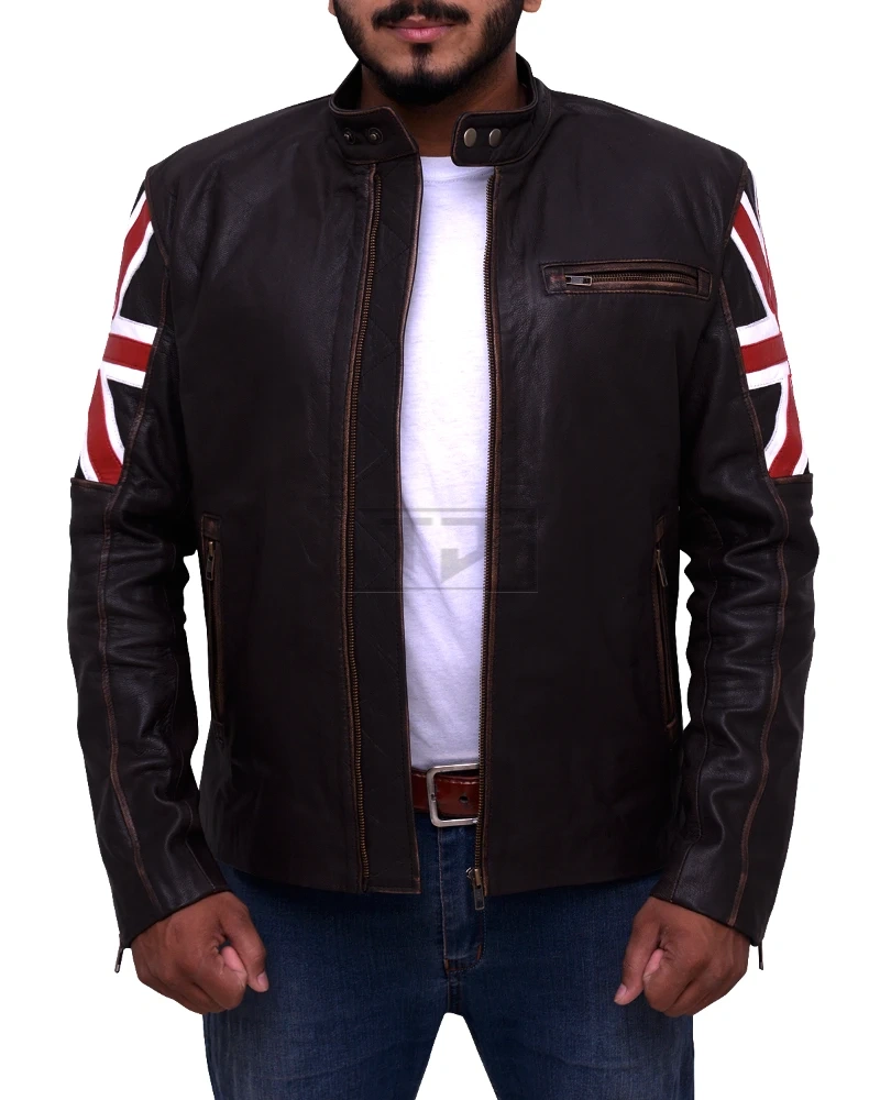England Flag Biker Leather Jacket - image 1