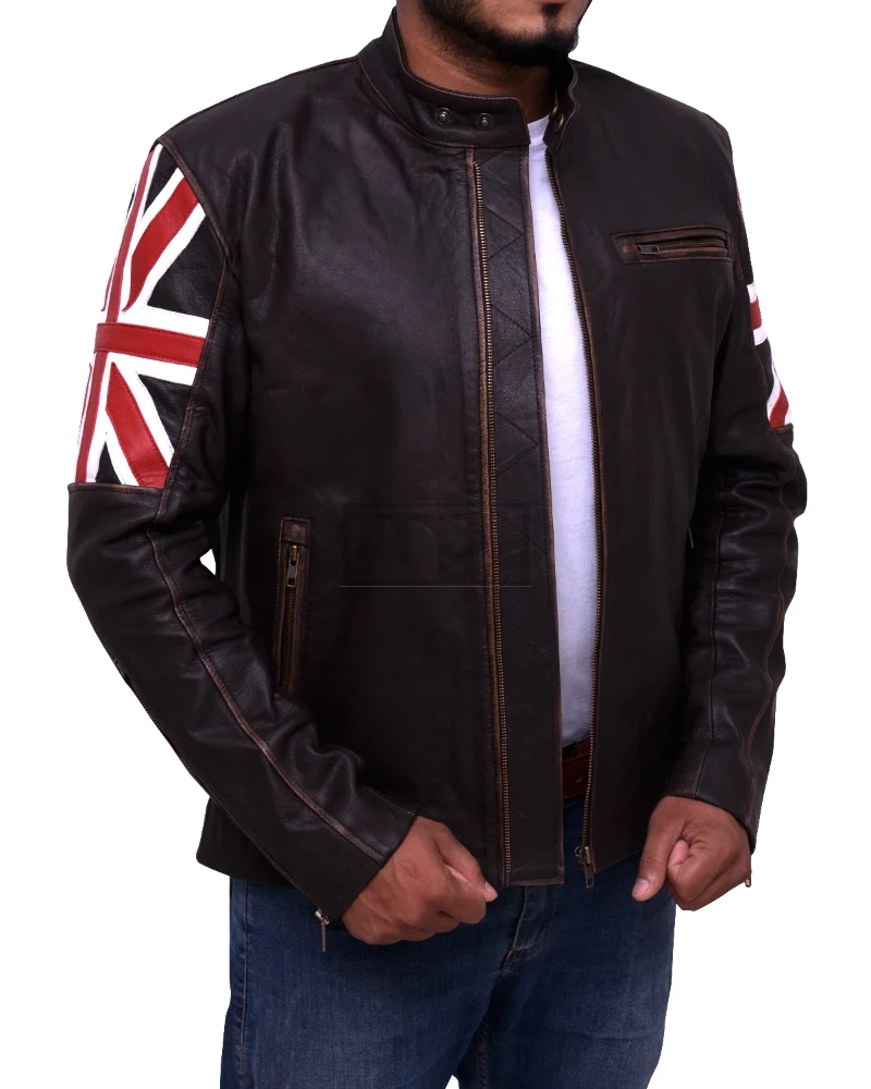 England Flag Biker Leather Jacket - image 3