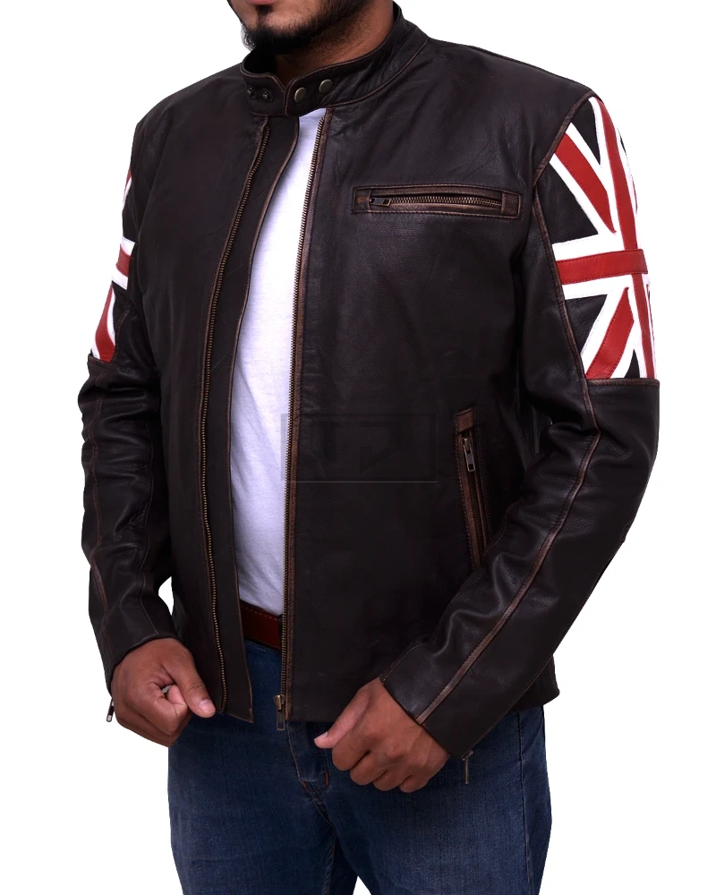 England Flag Biker Leather Jacket - image 4