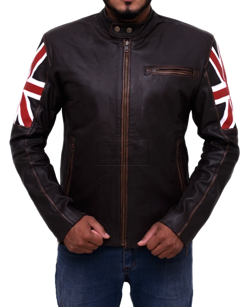 England Flag Biker Leather Jacket - image 5