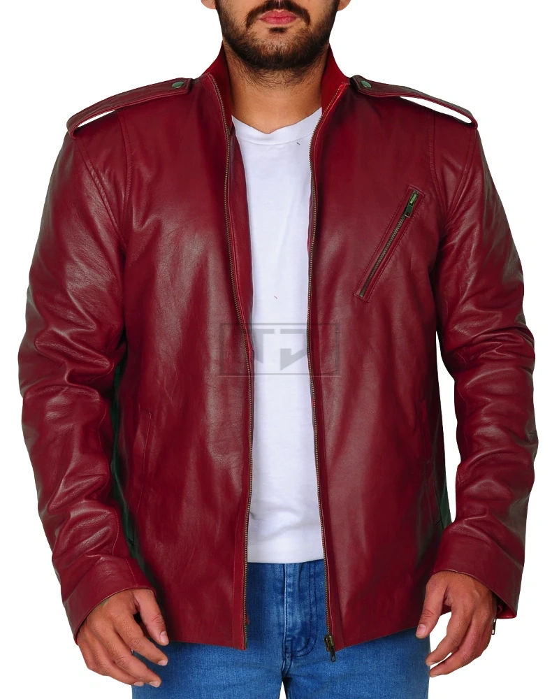 Blood Red Slim Fit Leather Jacket - image 1