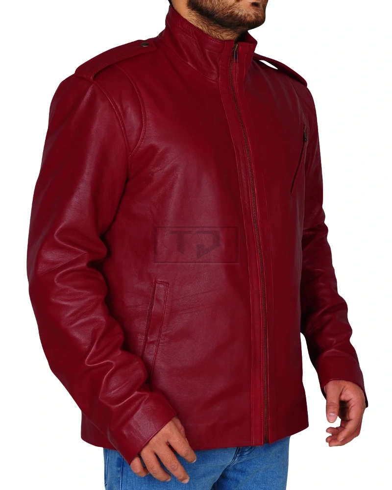 Blood Red Slim Fit Leather Jacket - image 2