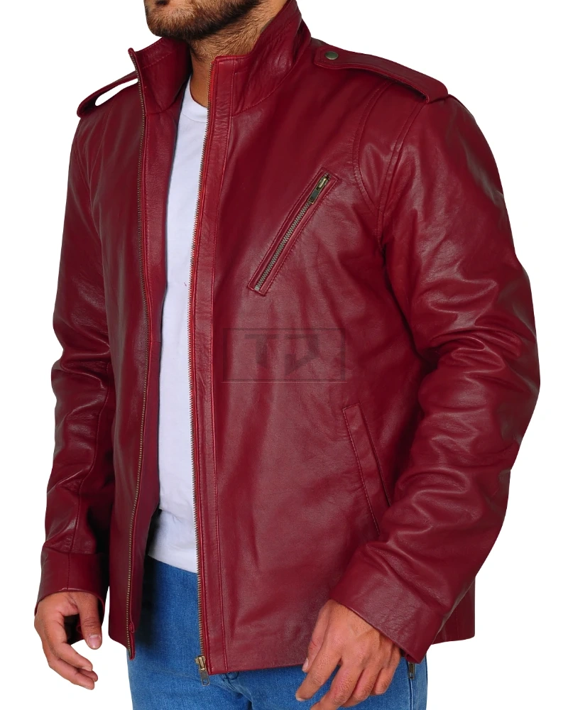 Blood Red Slim Fit Leather Jacket - image 3