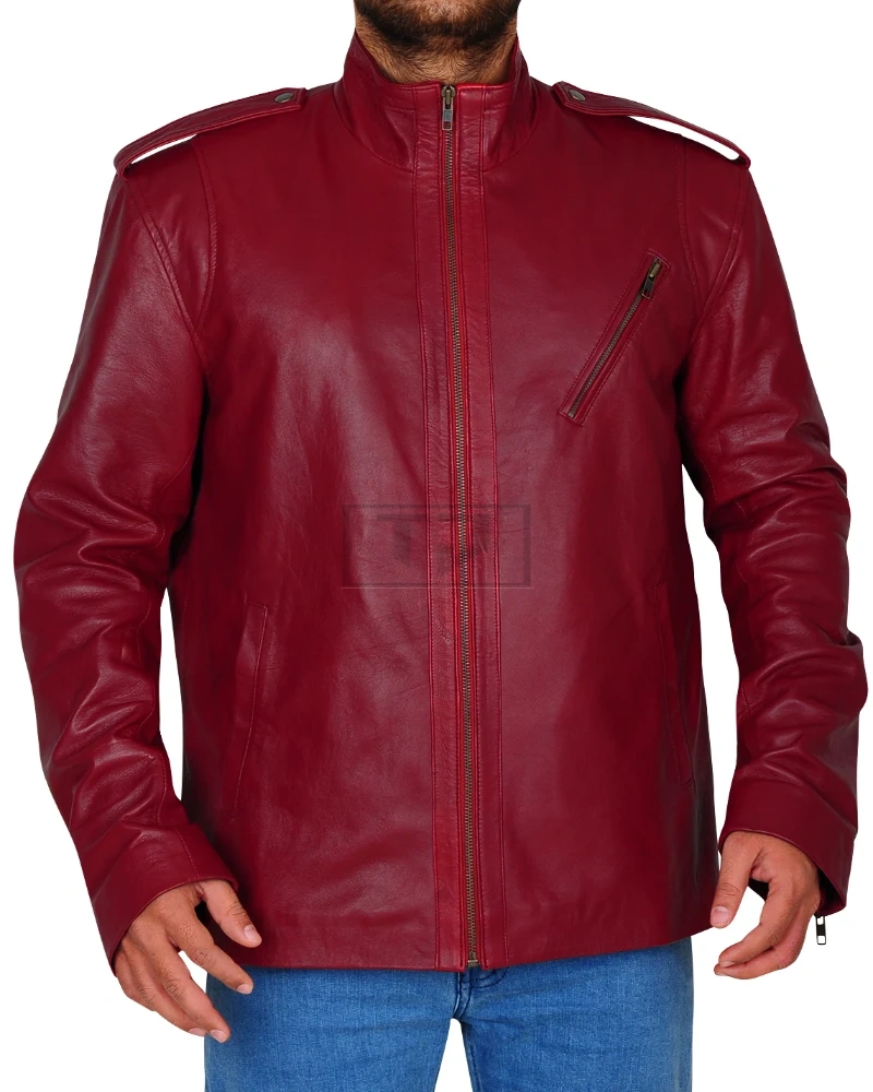 Blood Red Slim Fit Leather Jacket - image 4