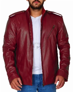 Blood Red Slim Fit Leather Jacket - image 1