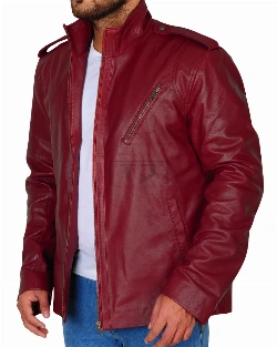 Blood Red Slim Fit Leather Jacket - image 3