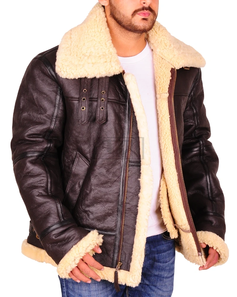 Dark Brown Sheepskin Leather Jacket - image 3