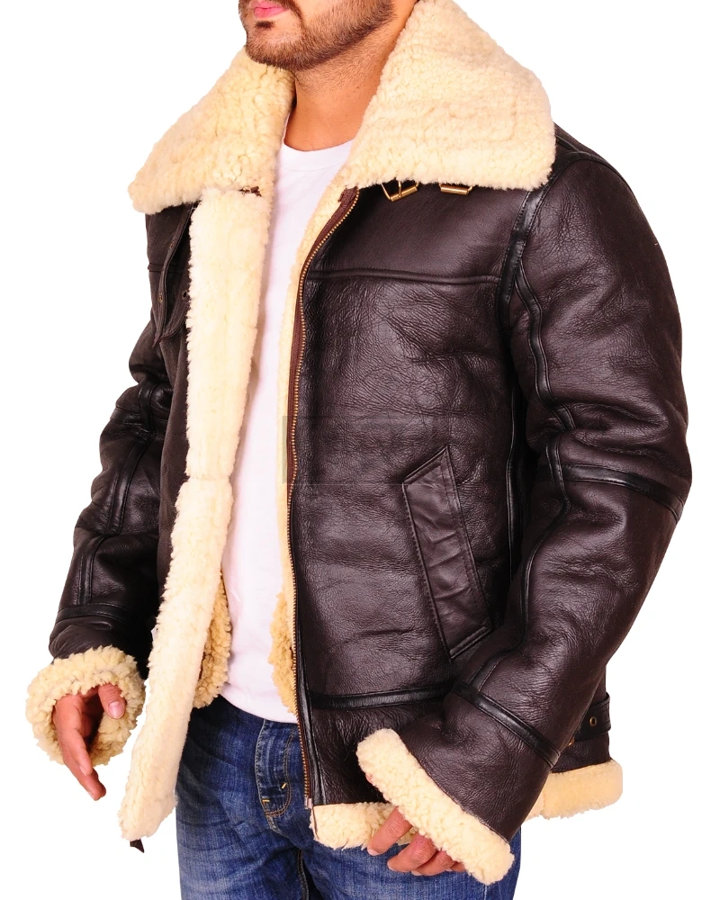Dark Brown Sheepskin Leather Jacket - image 5
