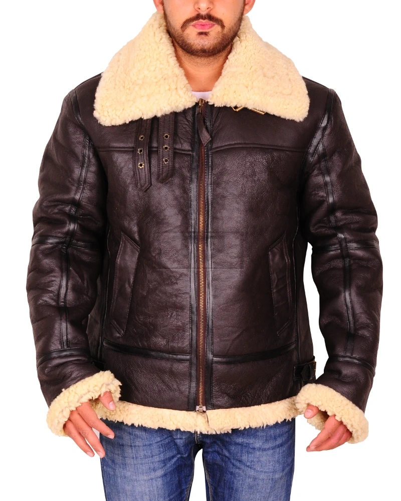Dark Brown Sheepskin Leather Jacket - image 6
