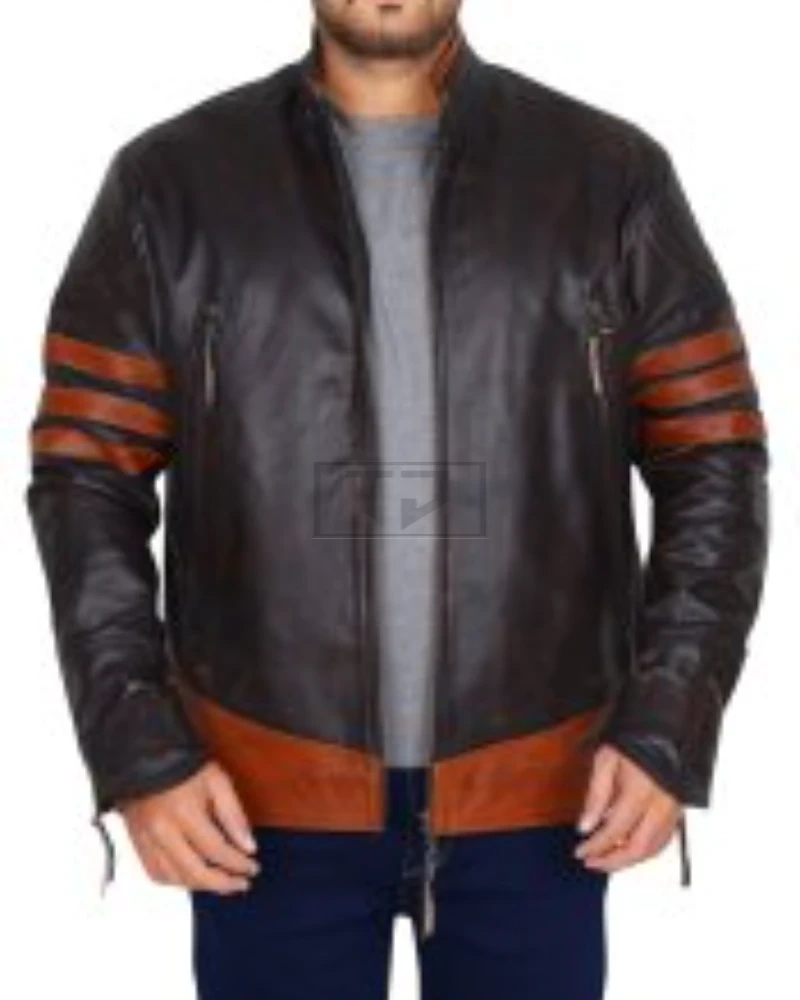 Rub Buff Leather Jacket With Stripes - image 1