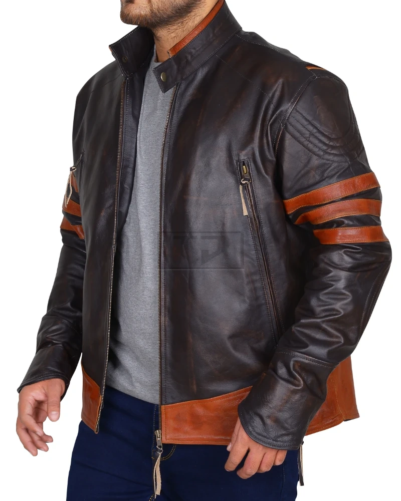 Rub Buff Leather Jacket With Stripes - image 3