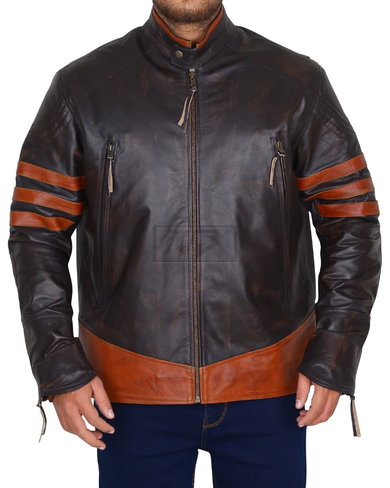 Rub Buff Leather Jacket With Stripes - image 4