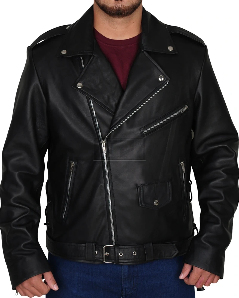 Black Lapel Style Leather Jacket - image 1