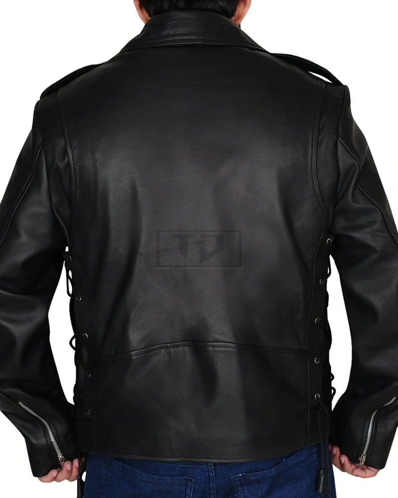 Black Lapel Style Leather Jacket - image 2