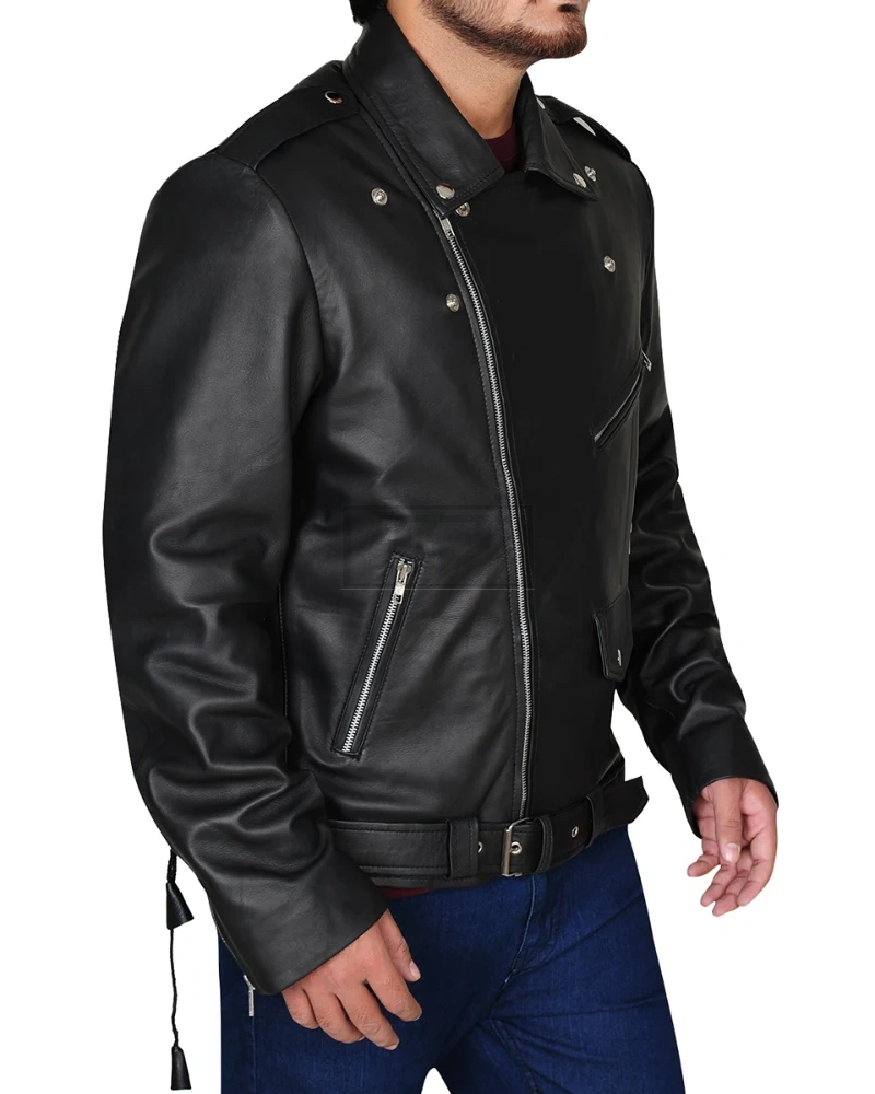 Black Lapel Style Leather Jacket - image 3