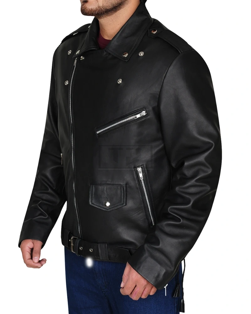 Black Lapel Style Leather Jacket - image 4