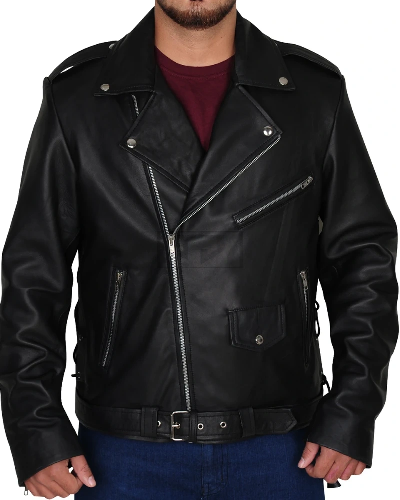 Black Lapel Style Leather Jacket - image 5