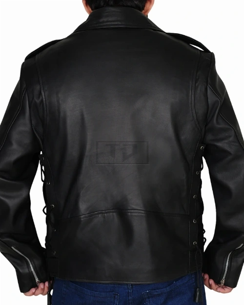 Black Lapel Style Leather Jacket - image 2