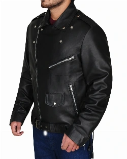 Black Lapel Style Leather Jacket - image 4