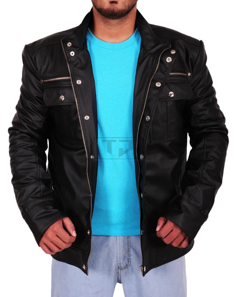 Stylish Black Hoodie Leather Jacket - image 1
