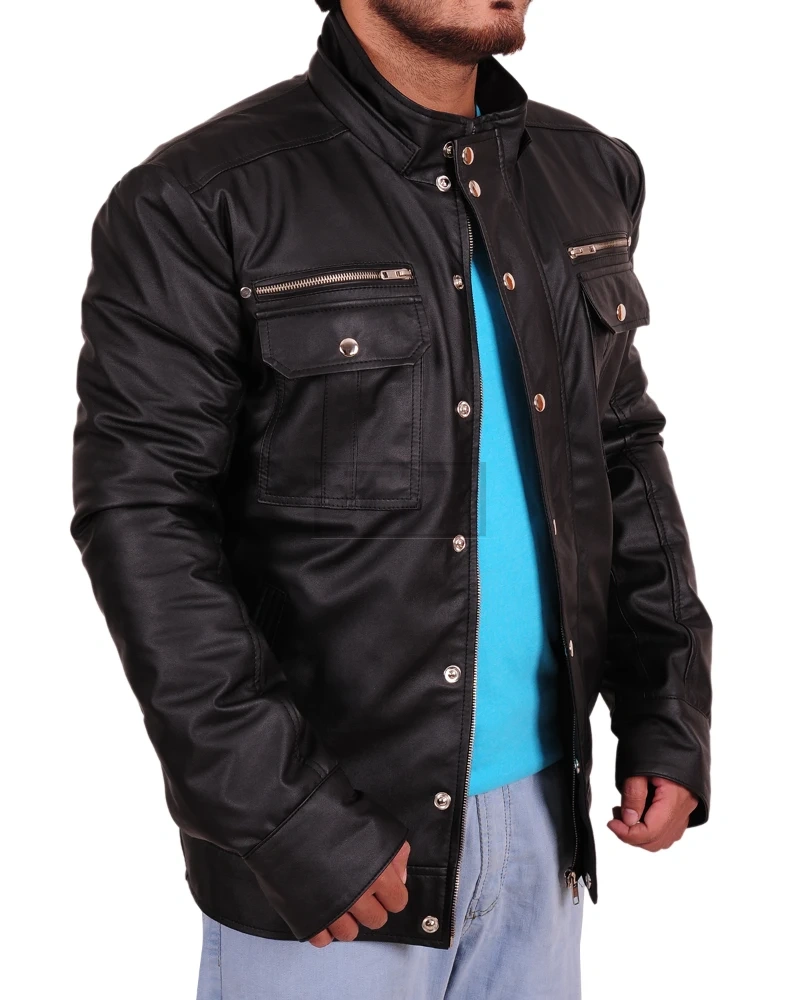 Stylish Black Hoodie Leather Jacket - image 3